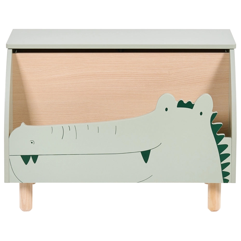 Scatola portagiochi verde chiaro in MDF con gambe in legno di gomma e coperchio, per la cameretta dei bambini