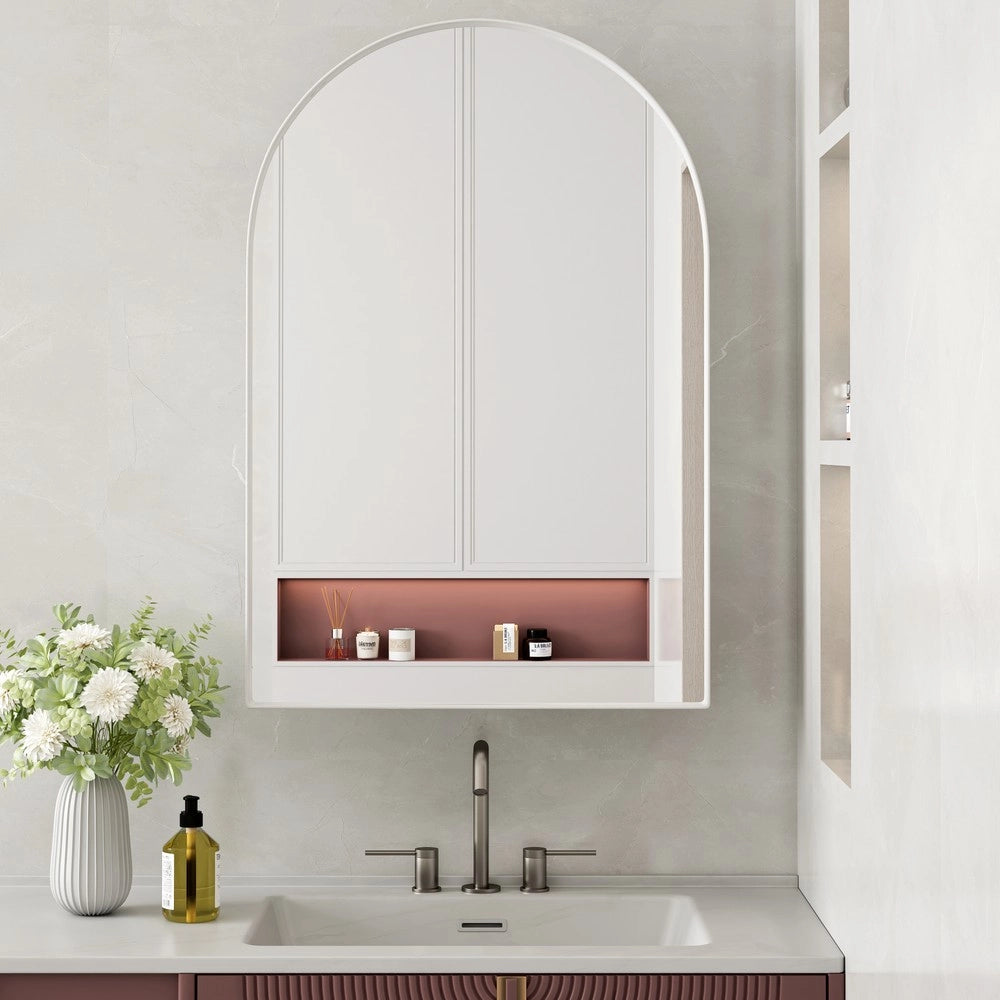 Armadietto Specchio con Ripiani ¨C MINIMAL ¨C Bianco, Metallo, da Parete