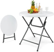 Tavolo da campeggio pieghevole in HDPE, tavolo rotondo φ81 cm, carico 75 kg, tavolo da picnic per interni ed esterni, altezza 73,5 cm, per giardino, barbecue, feste, bianco