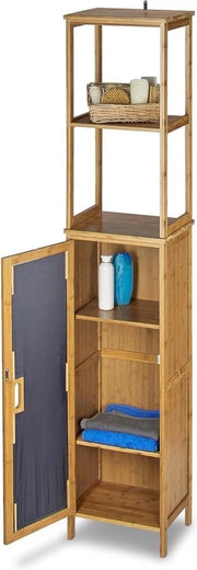 Cassettone per bagno alto in bambù - con 5 pannelli - ripiano verticale - porta cassettone - 170 x 335 x 28 cm - verticale - cassettone per bagno alto