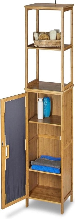 Cassettone per bagno alto in bambù - con 5 pannelli - ripiano verticale - porta cassettone - 170 x 335 x 28 cm - verticale - cassettone per bagno alto