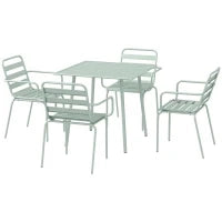 Salon de jardin insieme da pranzo da giardino 5 pezzi con 1 tavolo e 4 sedie impilabili in acciaio verde