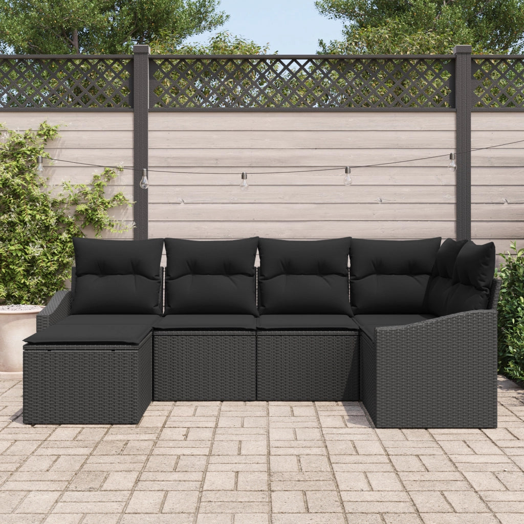 Set da pranzo esterno 6 pezzi con cuscini Rattan nero