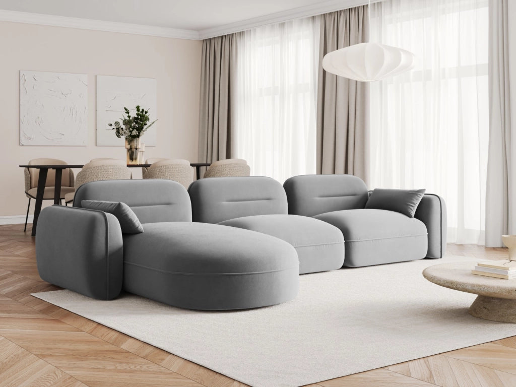 Cosmopolitan Design - Divano angolare modulare sinistro "Sydney" 4 posti in velluto grigio chiaro 