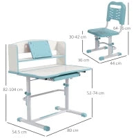 Set Scrivania per Bambini con Sedia Regolabile in Altezza e Piano Inclinabile, Età 6-12 Anni, Blu