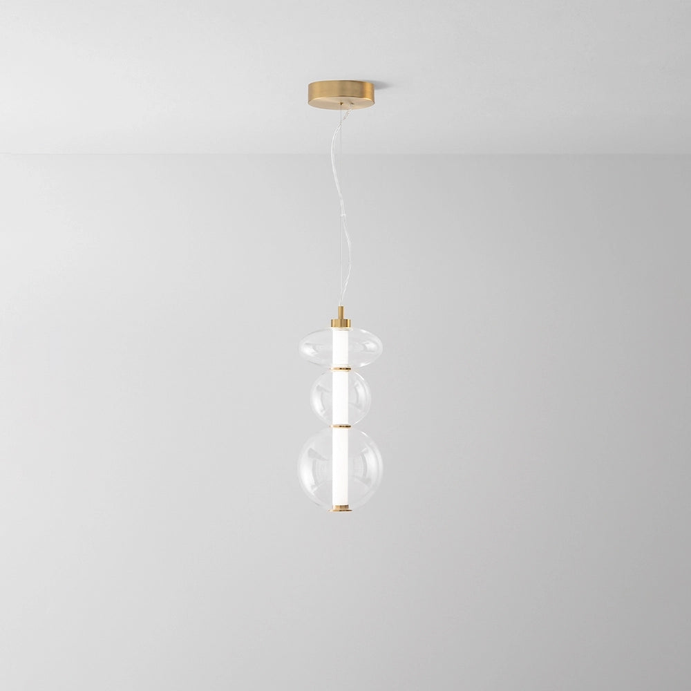Sospensione Contemporanea Bubbles Alluminio Oro Vetro Trasparente Led 24W 3000K