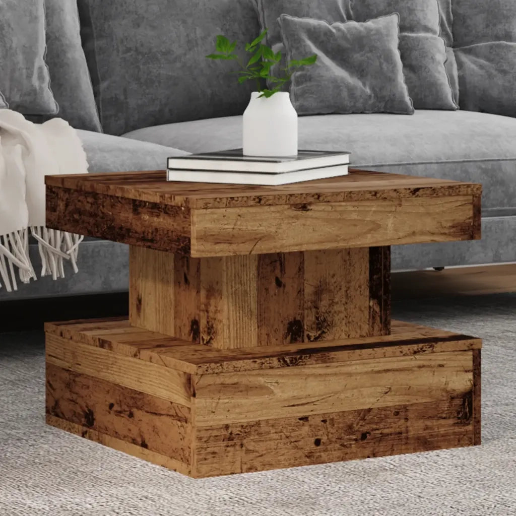 Tavolino da salotto | Tavolino da caff¨¨ | Tavolino da Soggiorno con Luci LED Legno Antico 50x50x40 cm