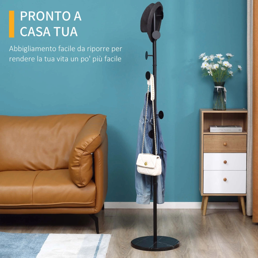 Appendiabiti da Terra con Base in Marmo ¨C Xylo ¨C Acciaio Nero 8 Ganci 35x35x170cm