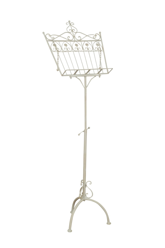 Biscottini Leggio da terra in ferro battuto pieno finitura bianca anticata L46xPR32xH90-170 cm