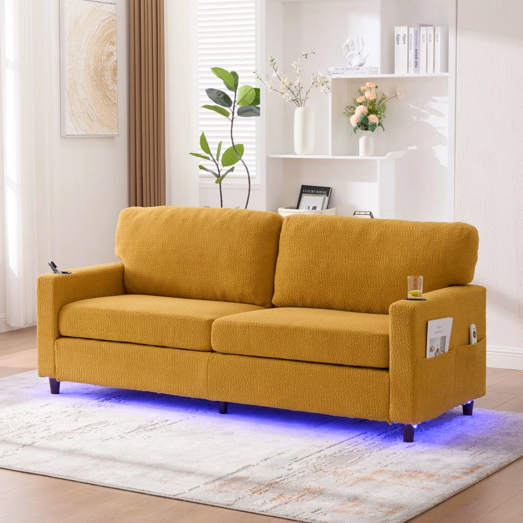 DIVANO 2 posti con USB-C e LED 203x77,5x86 cm Chenille giallo senape