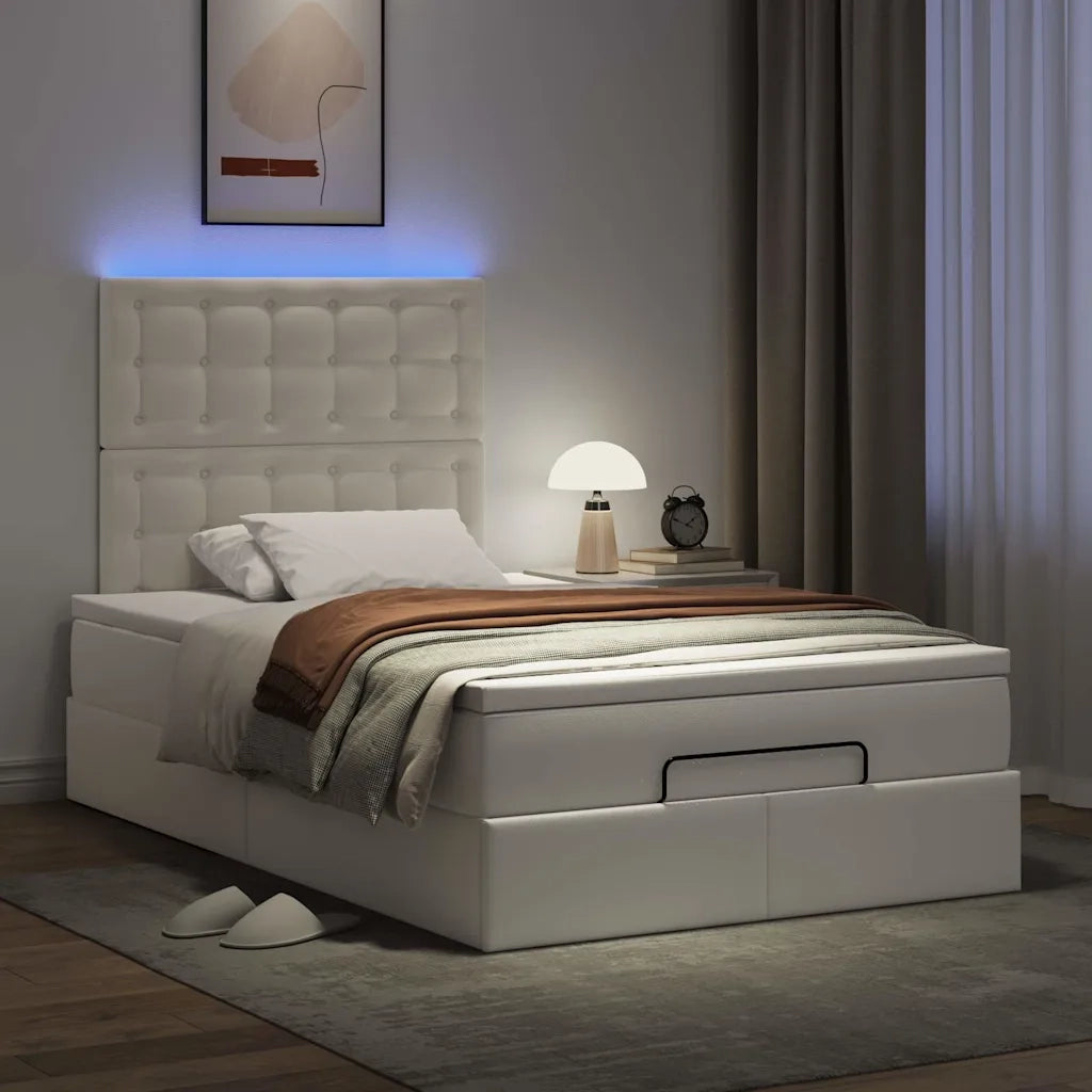 Struttura Letto Pouf con Materasso Bianco 120x190 cm Similpelle 3313841