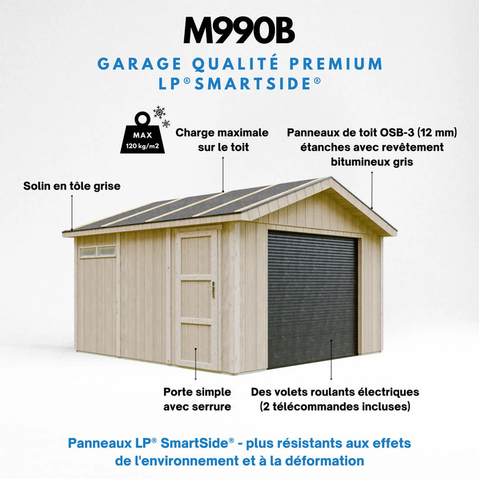 Garage di 13 m²- L378xL412 cm- Garage per moto, biciclette, attrezzi da giardino - Costruito con pannelli LP Smartside - Timbela M990B