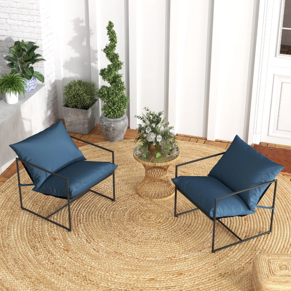 Set di 2 sedie a sdraio sling con cuscini per sedile schienale telaio metallico, Poltrone da interno moderne Blu scuro-Sedie e poltrone