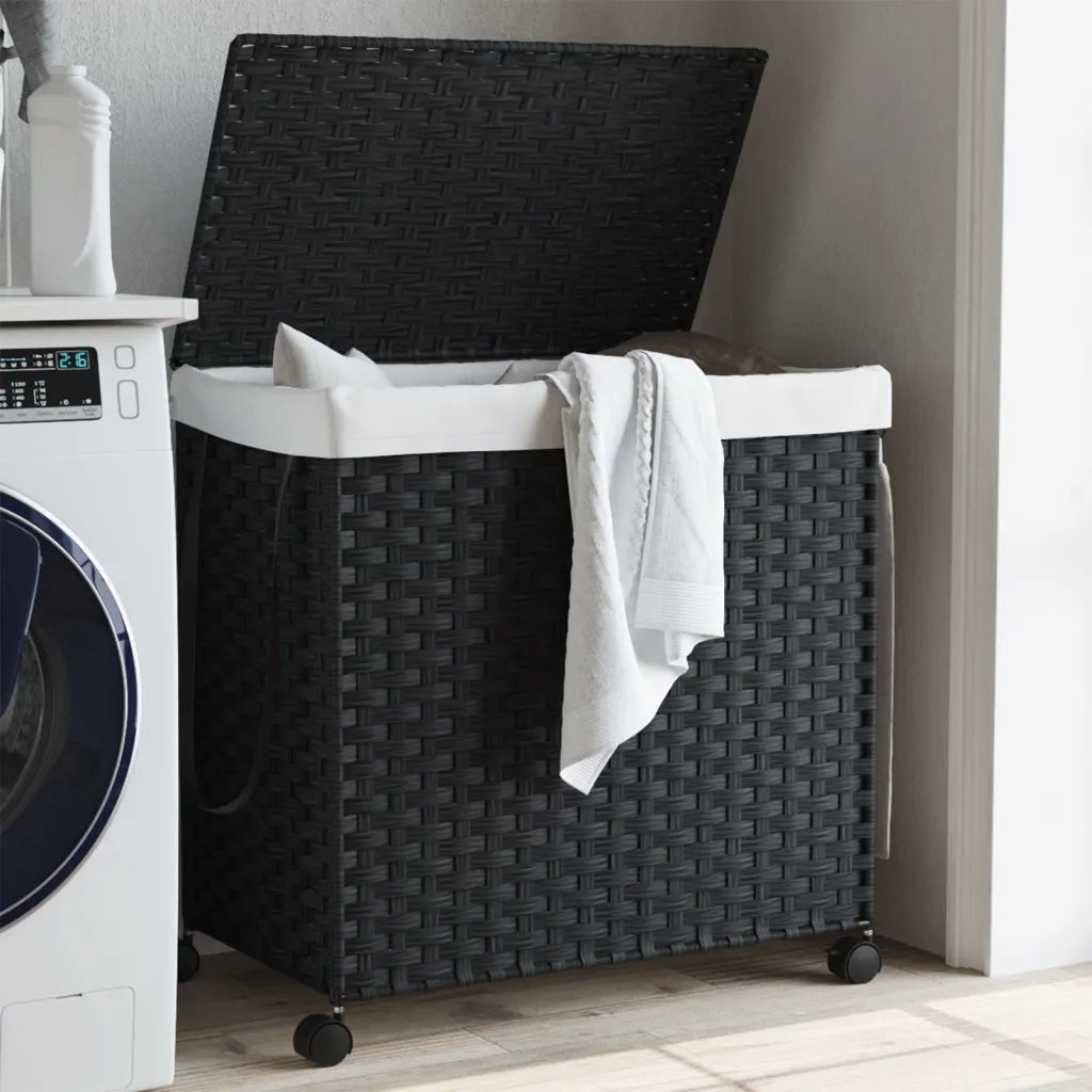 Cesto Portabiancheria con Ruote Nero 60x35x60,5 cm Rattan CFW5846476