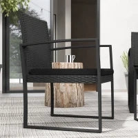 Set da Giardino 3 Pezzi con 2 Sedie con Cuscini e Tavolino con Piano in Vetro, Effetto Rattan Nero