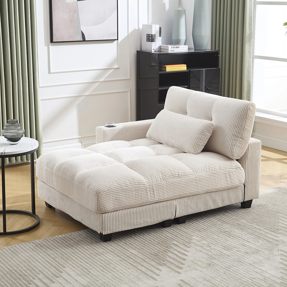 Poltrona Palm - Xylo - Cuscini rigati, portaoggetti, reclinabile, beige