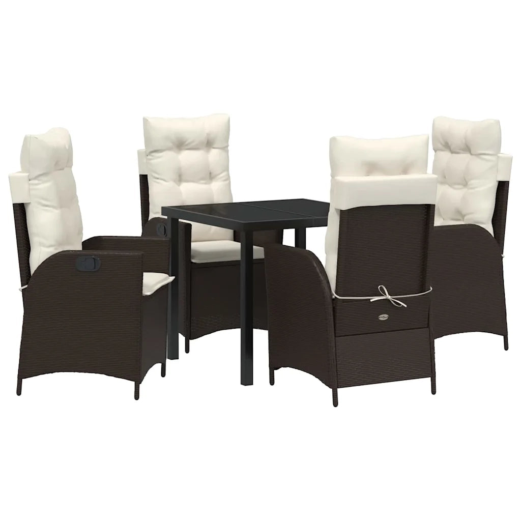 Set da Pranzo per Giardino con cuscino 5 pcs Marrone polyrattan