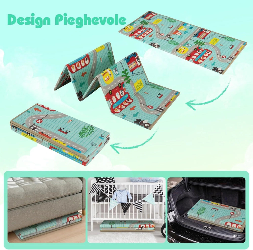 Tappeto Gioco Bambini Pieghevole, 178 × 148 cm, Tappetino Doppia Faccia, Matterasso per Box Bambini, in Schiuma XPE Impermeabile, Tappeto Attività Portatile, per Interni ed Esterni