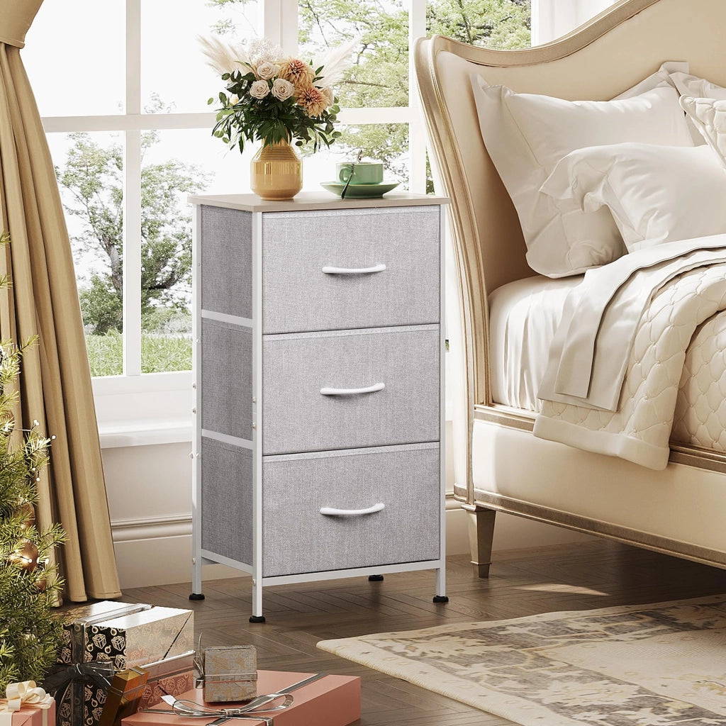Cassettiera con 3 cassetti in tessuto ¨C zephmum ¨C grigio chiaro 60x40x80