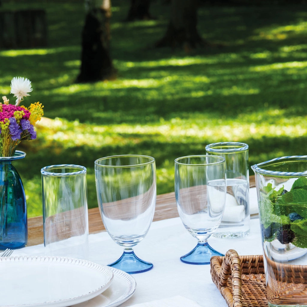Zafferano Calice Maestro Serie Senza Gambo in Vetro Soda Lime Soffiato a Mano Set da 4 Pezzi Colore Azzurro Design Veneziano Classico Elegante