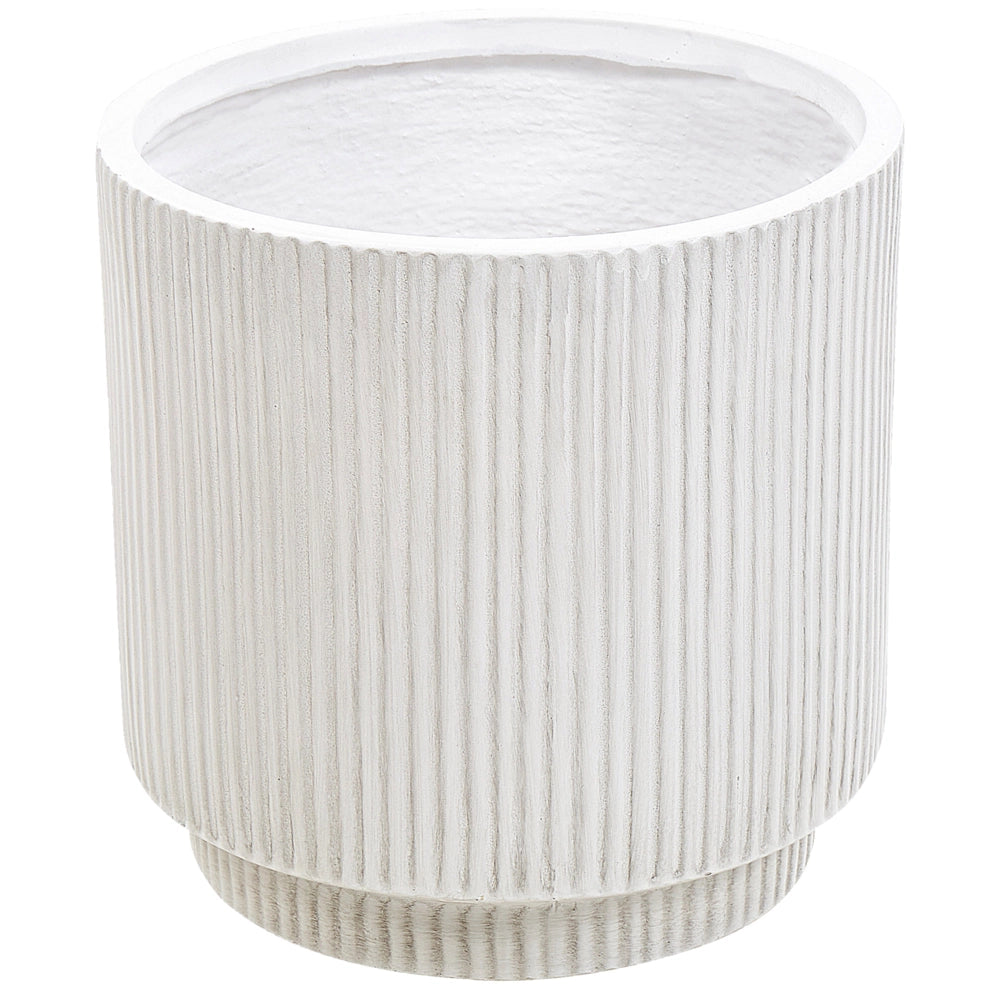 Vaso in argilla Bianco Crema Fibra Vaso per piante da giardino 30 x 30 x 30 cm Foro di drenaggio Finitura verticale a coste Giardino esterno Patio