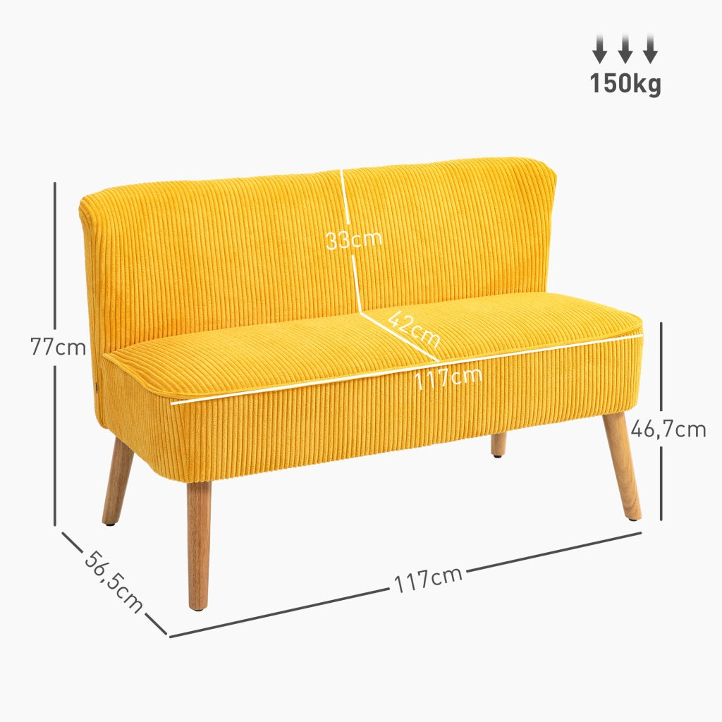 Divano 2 posti in tessuto giallo ¨C Xylo ¨C Struttura in legno massello 117x56,5x77 cm