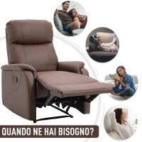 Poltrona Relax Manuale con Schienale Reclinabile 145° e Poggiapiedi in Pelle PU Marrone, 76x91x106cm