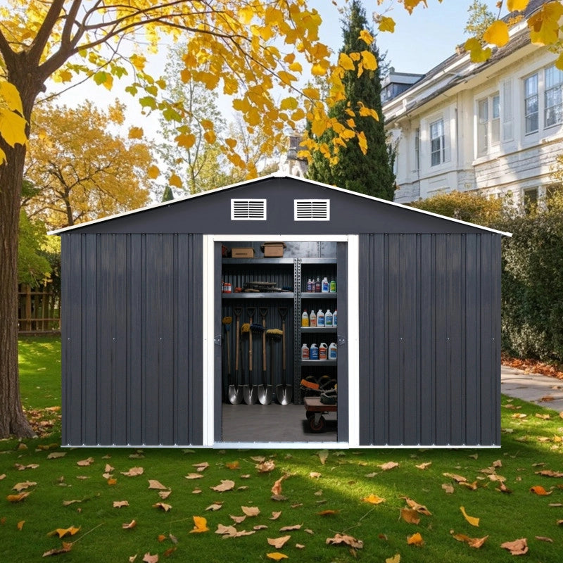 Casetta da giardino in metallo 277x191 cm – Capanno conuperficie 5,29 m² – Tetto due falde – Doppia porta 90 cm – AM2819.2 Foresta