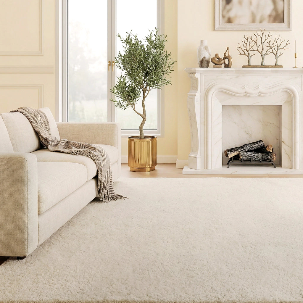 Tappeto Moderno Pelo Lungo Lavabile ¨C zephmum ¨C Crema 120x160 cm