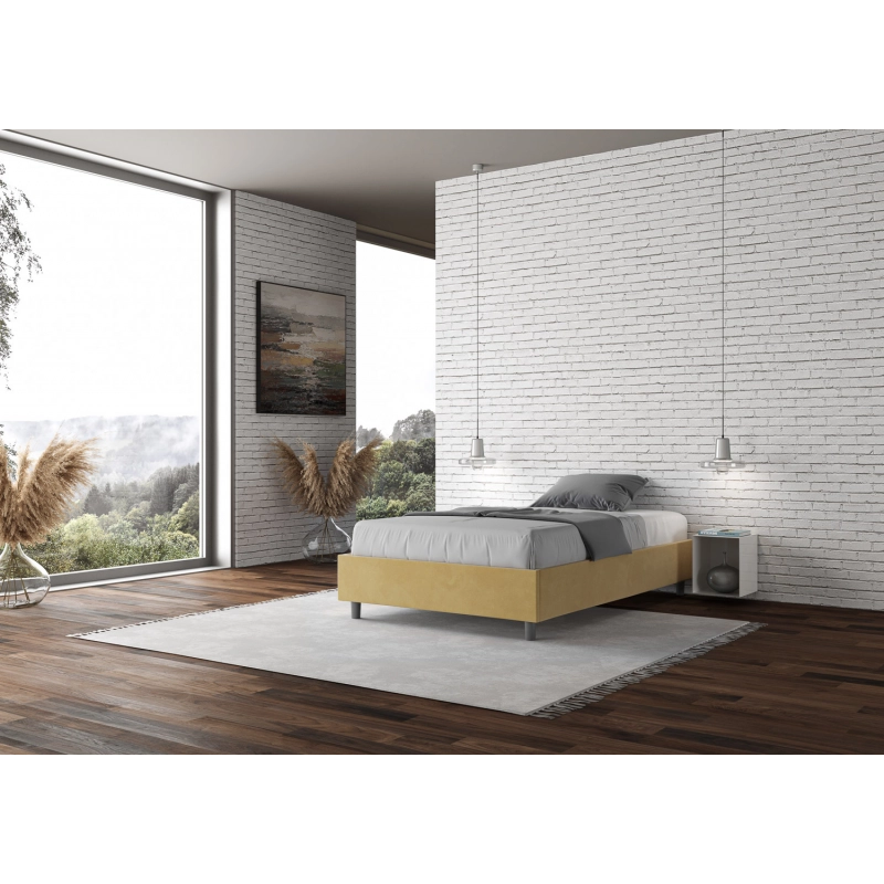 Letto Sommier imbottito 1 piazza e mezza 120x210 cm Azelia - Contenitore,Microfibra,Ocra