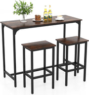 Tavolo con 2 Sgabelli in Metallo e Legno, Set da Pranzo 3 Pezzi, Tavolo Rettangolare da Cucina con 2 Sedie per Sala da Pranzo, Appartamento e Bistro, Stile Retrò (Marrone)