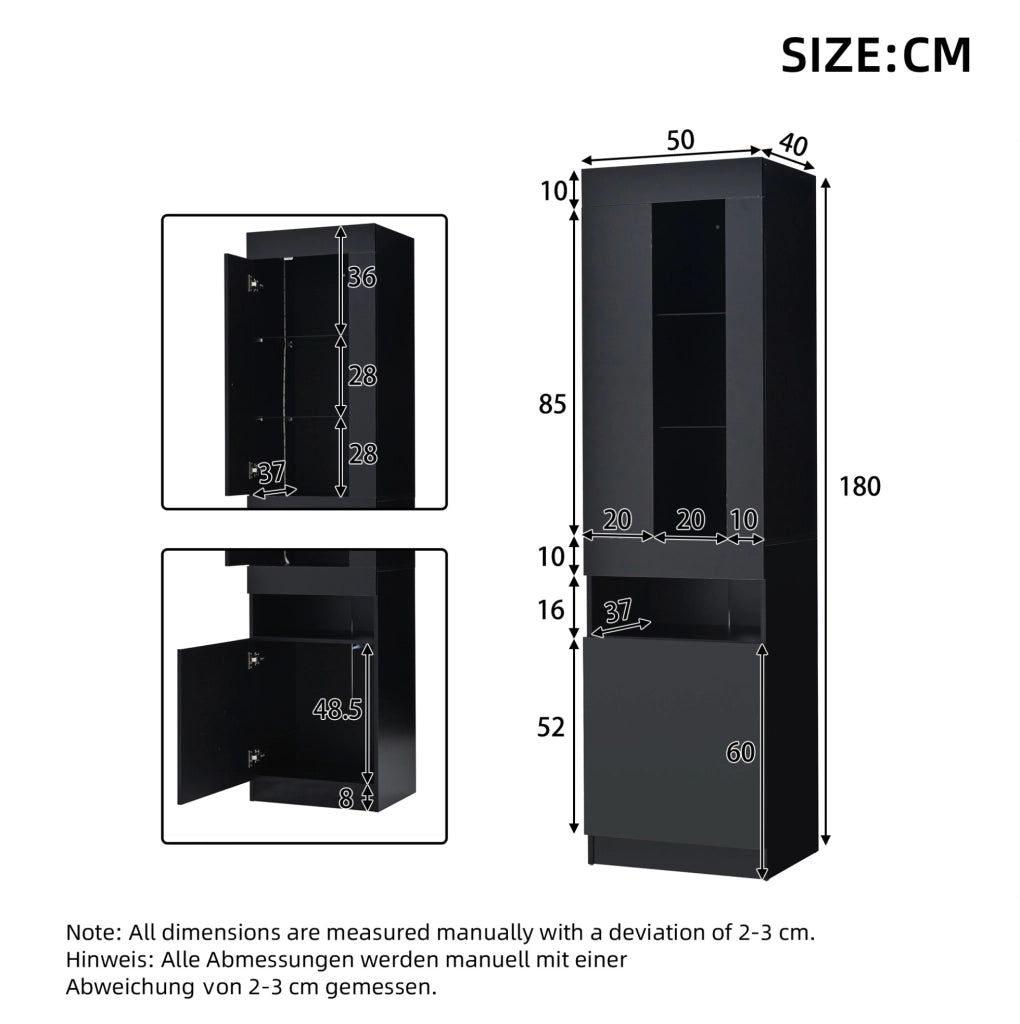 Vetrina LED USB in truciolare 50x40x180 cm; nera