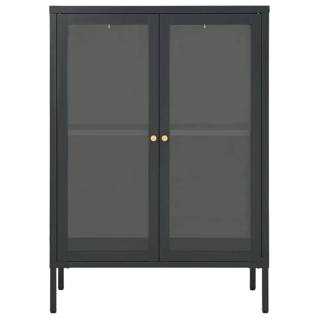 Buffet credenza cassettiera armadio mobile contenitore organizer per cucina soggiorno salotto 75 x 35 x 105 cm acciaio e vetro antracite 02_0029710
