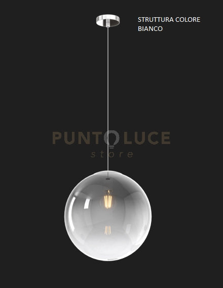 SOSPENSIONE BIANCO 1 LUCE VETRO GRANDE FUME' 1194BI-S30-FU