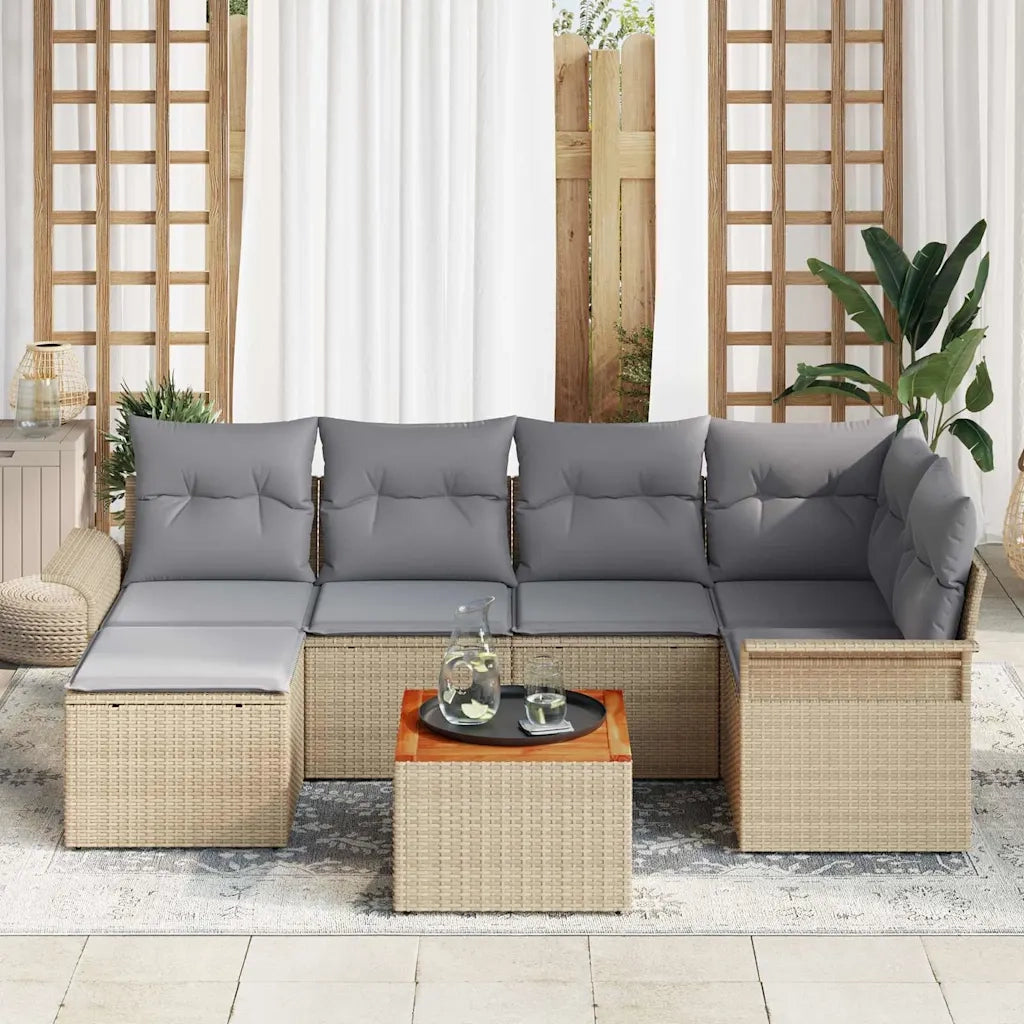 Set Divano da Giardino 7 pcs Beige e Grigio Chiaro polyrattan
