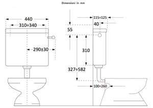 Cassetta WC a Zaino con 1 Pulsante 44,5x14x36 cm Forlani Pratika Bianca