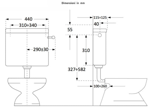 Cassetta WC a Zaino con 1 Pulsante 44,5x14x36 cm Forlani Pratika Bianca