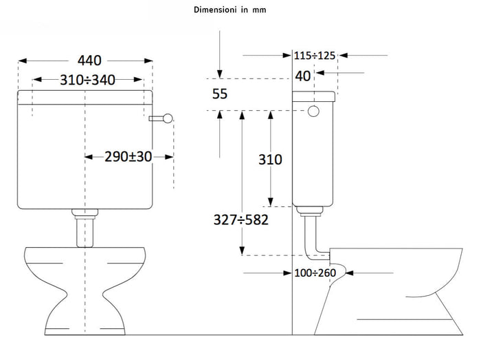 Cassetta WC a Zaino con 1 Pulsante 44,5x14x36 cm Forlani Pratika Bianca