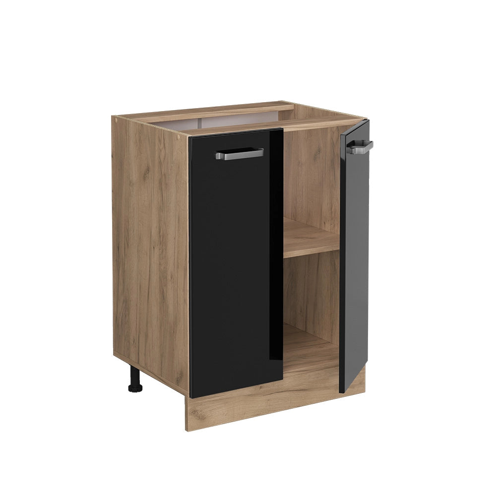 Vicco Mobiletto base cucina Nero lucido 60 cm , PL Rovere