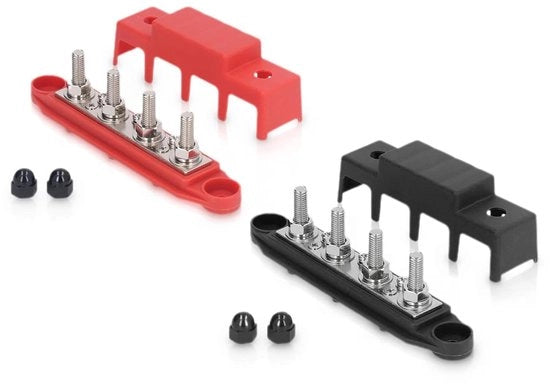 Blocco Distribuzione di Potenza Bus Bar con Coperchio - 250 Amp di Rating - Terminale Busbar per Batteria per Marine RV - Auto - Rosso + Nero