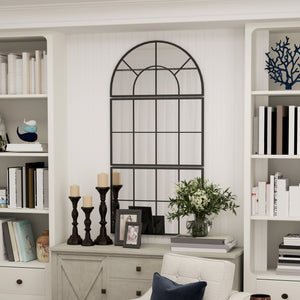 Specchio da Parete ad Arco Stile Finestra Telaio in Metallo Nero