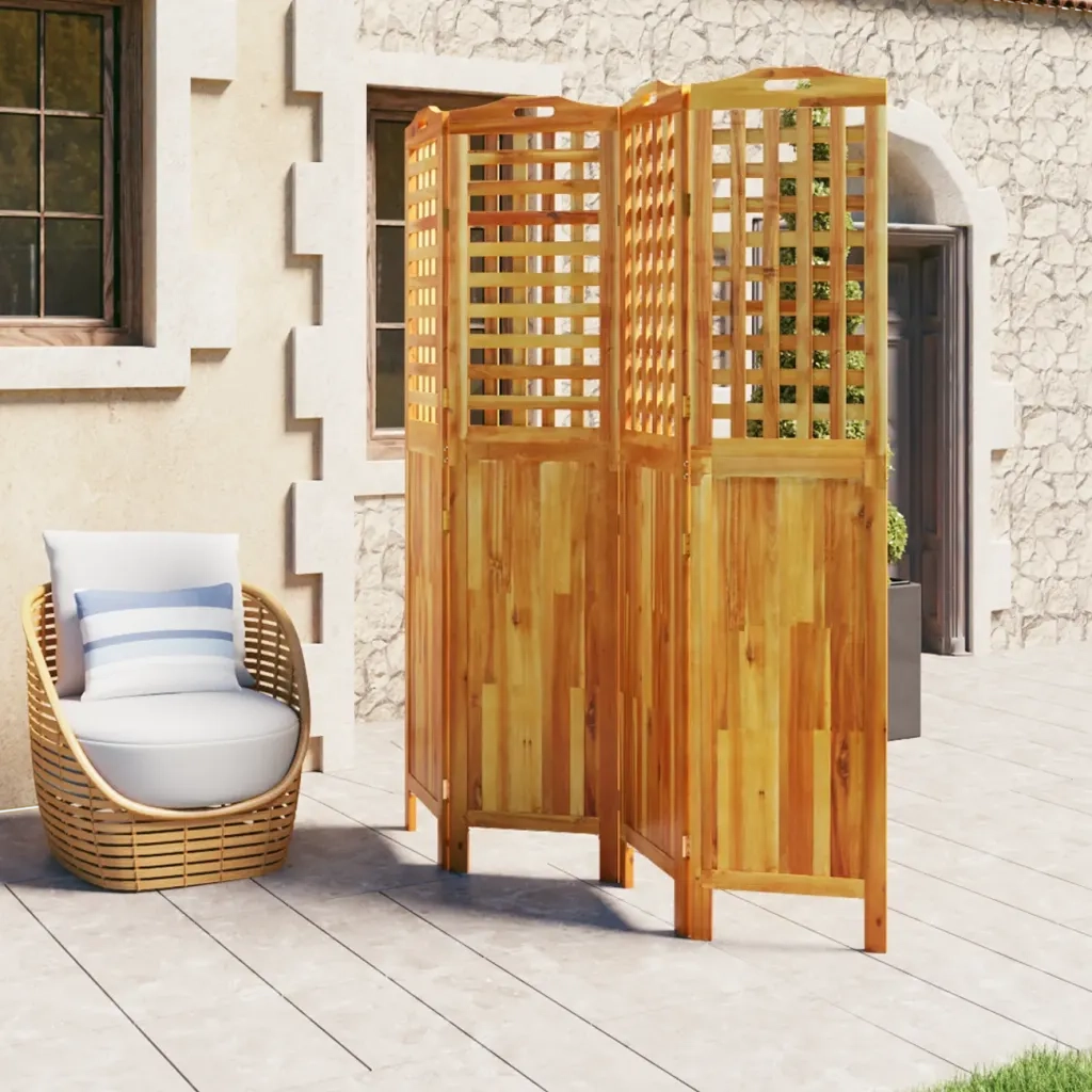 Divisorio Ambienti | Divider per stanze | Paravento a 4 Pannelli 162x2x180 cm Legno Massello di Acacia