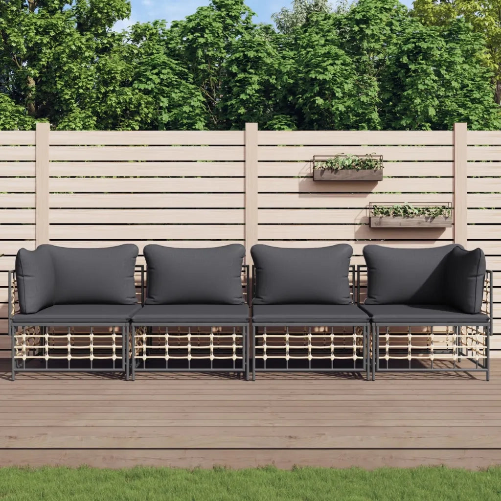 Set Divani da Giardino 4 pz | Set Salotto da Giardino con Cuscini Antracite in Polyrattan