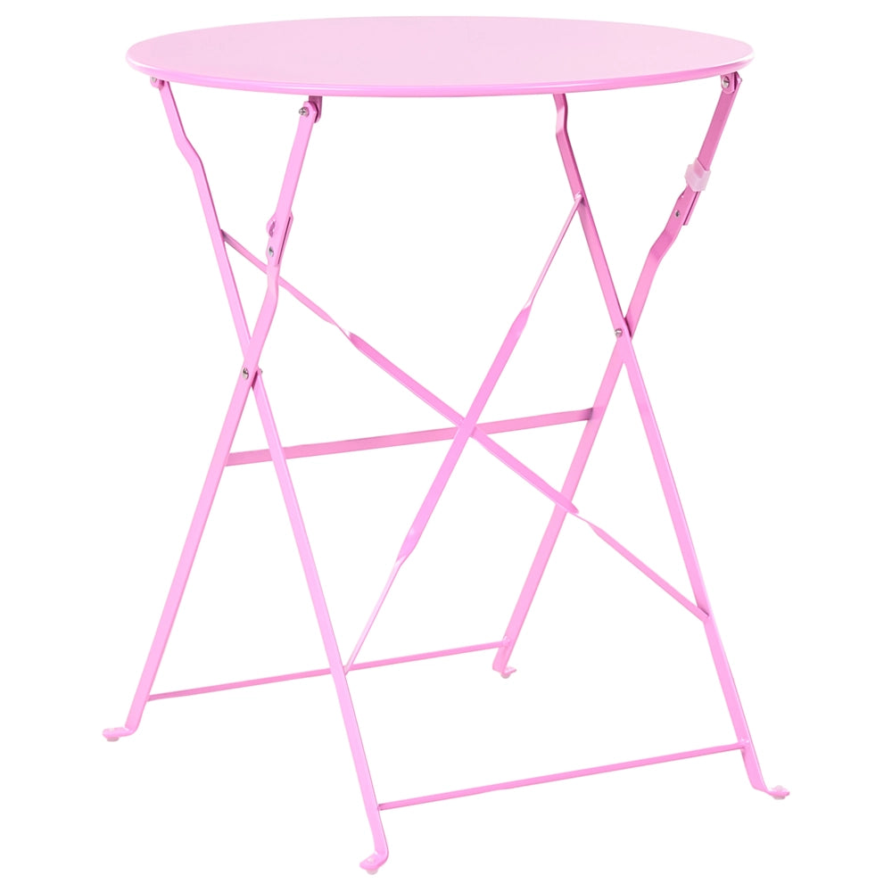 Set da bistrot 3 pezzi rosa in metallo pieghevole con schienale a doghe per esterni