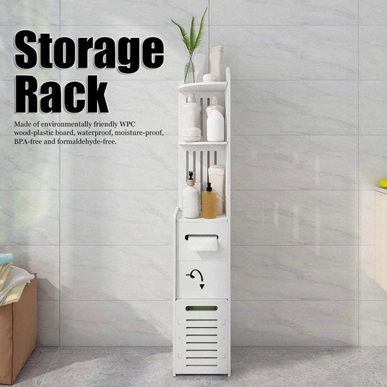 Cassa di archiviazione alta con 2 carichi e 3 pannelli - armadio acqua resistente per bagno 120 x 22 x 20 x 120 cm - armadio per bagno alto in bianco