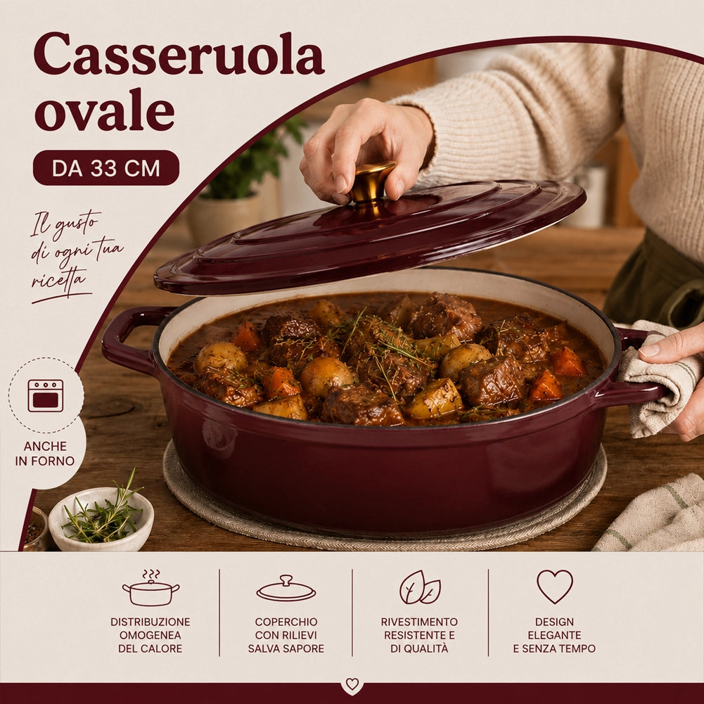 Casseruola Pesante 33 cm Bordeaux Ghisa Pentola Olandese Conservazione Calore