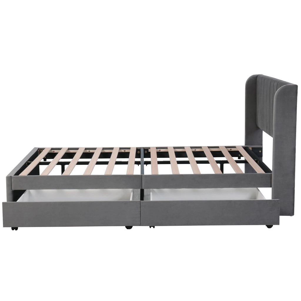 Letto con Cassetti 160 x 200 cm; 2 Cassetti in Velluto Grigio