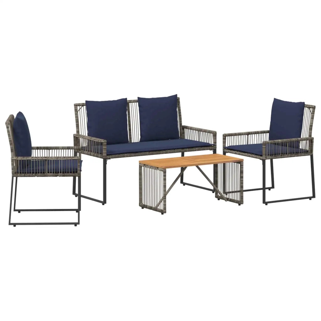 Set di Mobili da Esterno 9 pz | Set Salotto da Giardino Grigio e Blu Navy polyrattan