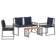Set di Mobili da Esterno 9 pz | Set Salotto da Giardino Grigio e Blu Navy polyrattan