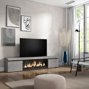 Mobile TV, Soggiorno, 208x35x45cm, Per TV fino a 80", Camino elettrico XXL, grigio cemento RF3209